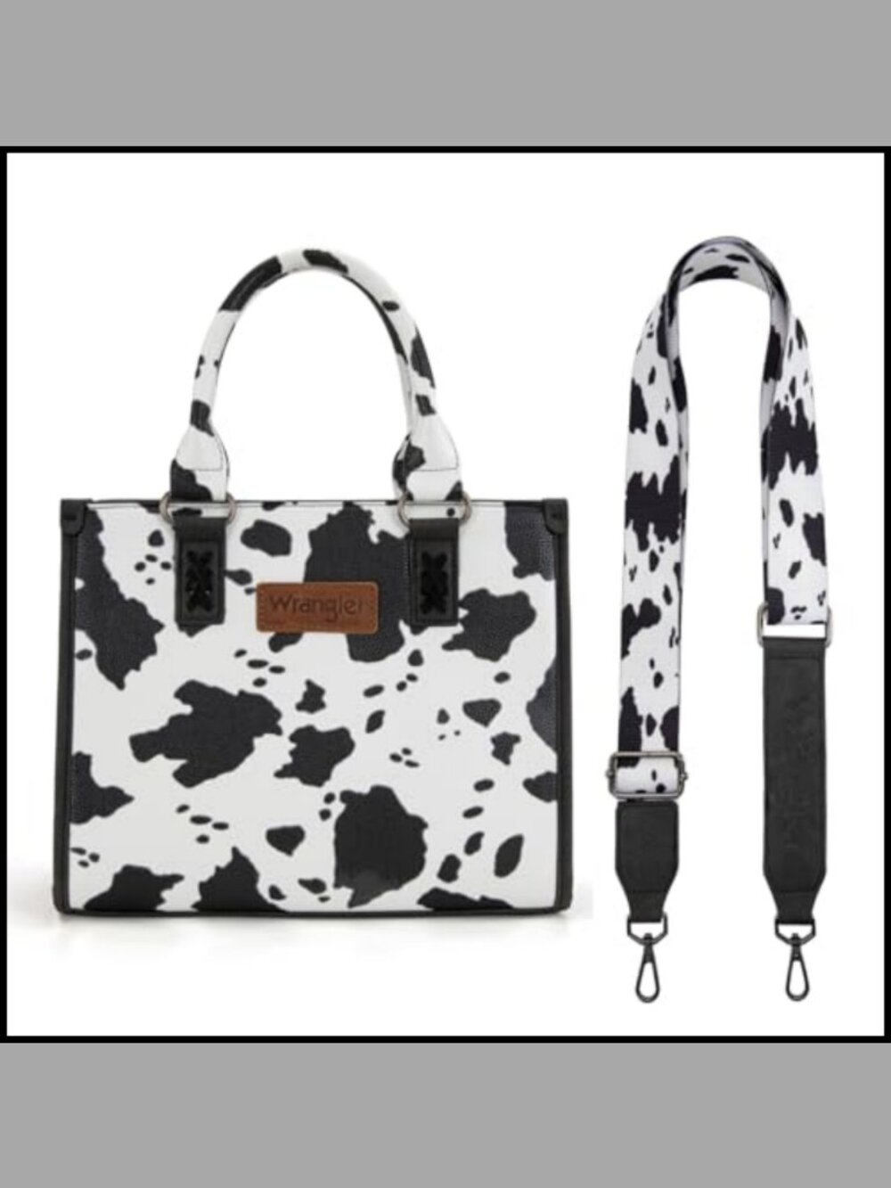 Western Cow Print Tote Bag Whipstitch Top Handle Crossbody Purse